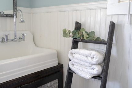 4 Step Rustic Black Wood Ladder Shelf - Image 6