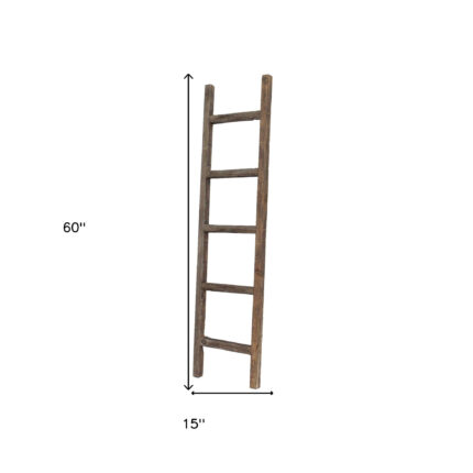 5 Step Rustic Espresso Gray Wood Ladder Shelf - Image 9