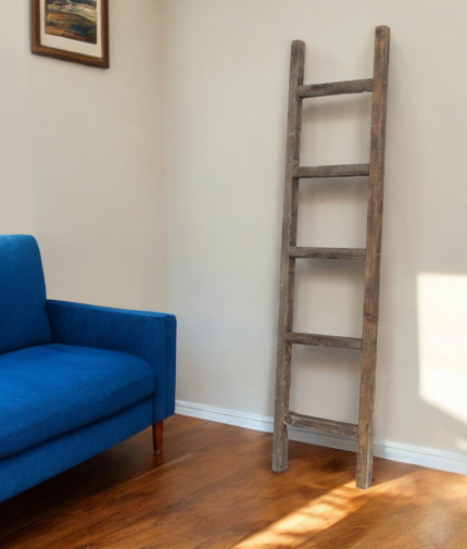 5 Step Rustic Espresso Gray Wood Ladder Shelf - Image 1
