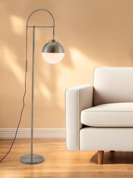 69" Bronze Steel Floor Lamp With Bronze Steel Globe Shade - Image 2