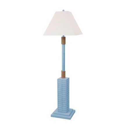 63" Light Blue Polyresin Floor Lamp With Tan Linen Shade - Image 2