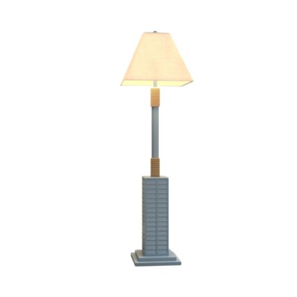 63" Light Blue Polyresin Floor Lamp With Tan Linen Shade - Image 3