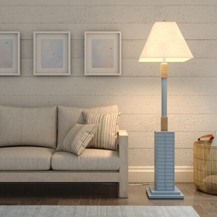 63" Light Blue Polyresin Floor Lamp With Tan Linen Shade - Image 4