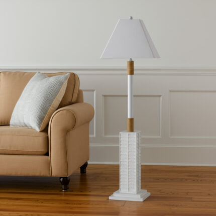 63" White Polyresin Floor Lamp With White Linen Shade - Image 2