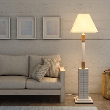 63" White Polyresin Floor Lamp With White Linen Shade - Image 8