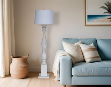 63" White Resin Floor Lamp With White Fabric Drum Shade - Image 2