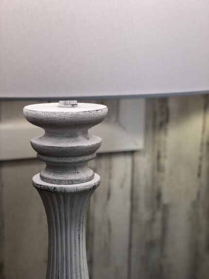 63" White Resin Floor Lamp With White Fabric Drum Shade - Image 5