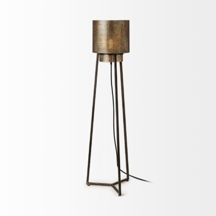 54" Gold And Black Metal LED Floor Lamp With Gold Metal Drum Shade - Image 3