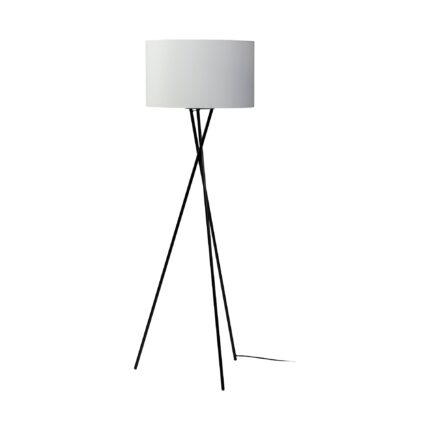 66" Black Tripod Floor Lamp With White Fabric Drum Shade - Image 2
