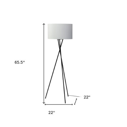 66" Black Tripod Floor Lamp With White Fabric Drum Shade - Image 11