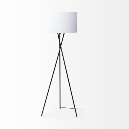 66" Black Tripod Floor Lamp With White Fabric Drum Shade - Image 3
