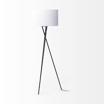 66" Black Tripod Floor Lamp With White Fabric Drum Shade - Image 4