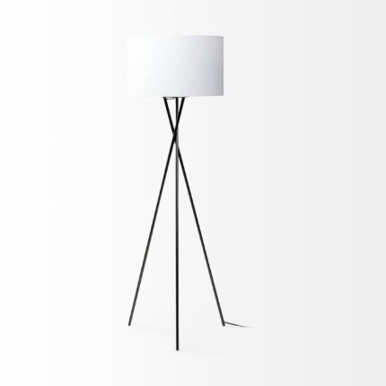 66" Black Tripod Floor Lamp With White Fabric Drum Shade - Image 5