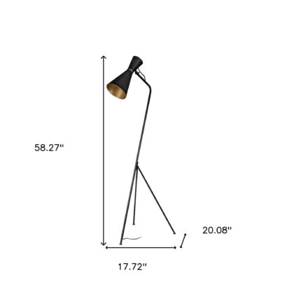 58" Black Metal Tripod Floor Lamp With Black And Gold Metal Cone Shade - Image 11