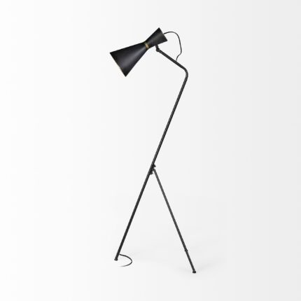 58" Black Metal Tripod Floor Lamp With Black And Gold Metal Cone Shade - Image 4
