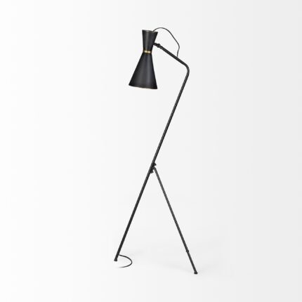 58" Black Metal Tripod Floor Lamp With Black And Gold Metal Cone Shade - Image 5