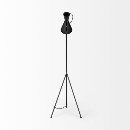 58" Black Metal Tripod Floor Lamp With Black And Gold Metal Cone Shade - Image 6