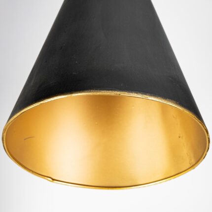 58" Black Metal Tripod Floor Lamp With Black And Gold Metal Cone Shade - Image 8