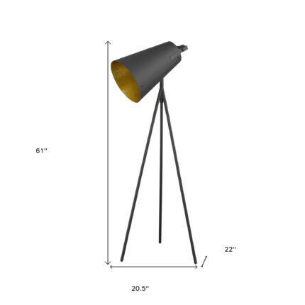 61" Tripod Floor Lamp With Gray Metal Cone Shade - Image 5