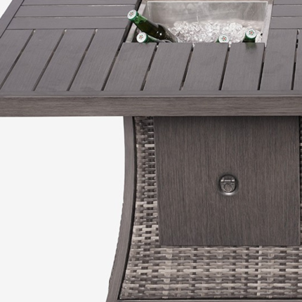Gray Wicker Outdoor Gas Fire Pit Table with Ice Bucket - Image 4