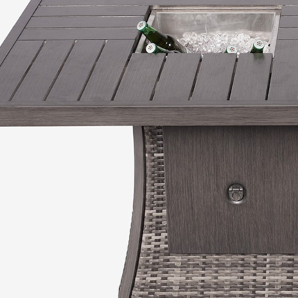 Gray Wicker Outdoor Gas Fire Pit Table with Ice Bucket - Image 9