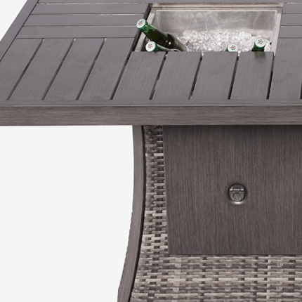 Gray Wicker Outdoor Gas Fire Pit Table with Ice Bucket - Image 8
