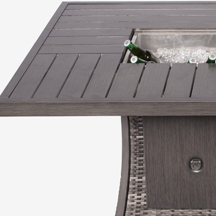 Gray Wicker Outdoor Gas Fire Pit Table with Ice Bucket - Image 3