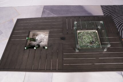 Gray Wicker Outdoor Gas Fire Pit Table with Ice Bucket - Image 11