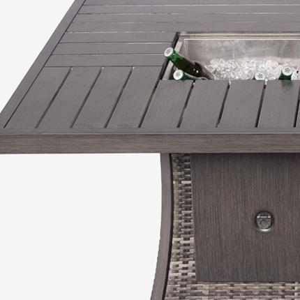 Gray Wicker Outdoor Gas Fire Pit Table with Ice Bucket - Image 5
