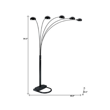 84" Black Five Light Arc Floor Lamp With Black Dome Shade - Image 6