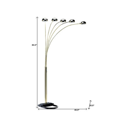 84" Gold Five Light Arc Floor Lamp With Brass Metal Dome Shade - Image 6