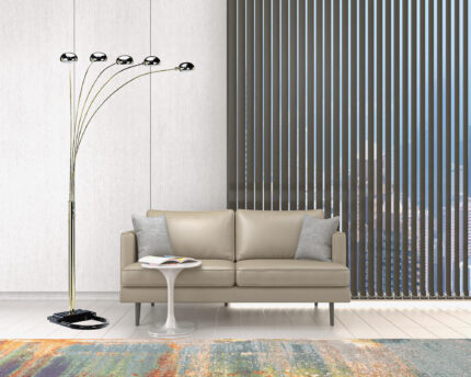 84" Gold Five Light Arc Floor Lamp With Brass Metal Dome Shade - Image 3