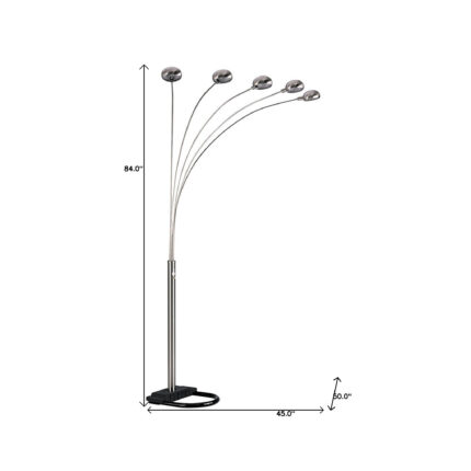 84" Nickel Five Lights Arc Floor Lamp With Nickel Dome Shade - Image 6