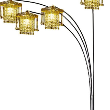 84" Black Four Light Arc Floor Lamp With Clear Crystal Glass Chandelier Shade - Image 4