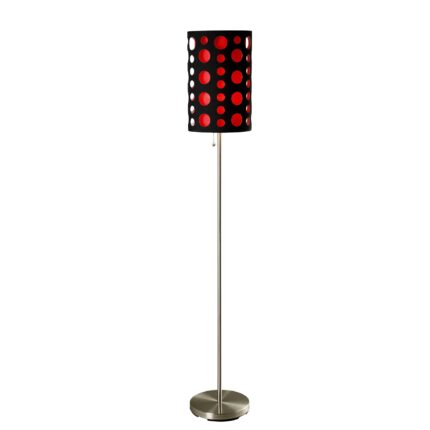 66" Steel Novelty Floor Lamp With Black And Red Drum Shade - Image 1