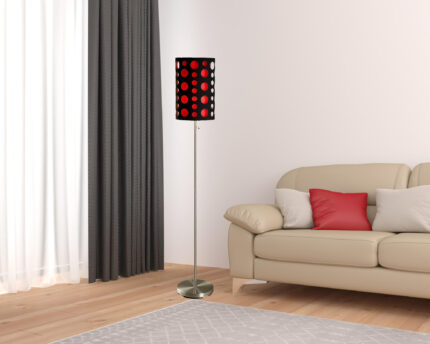 66" Steel Novelty Floor Lamp With Black And Red Drum Shade - Image 3