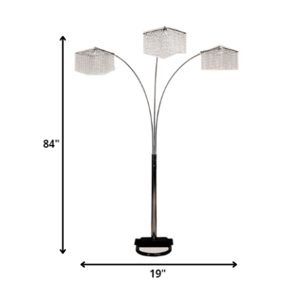 84" Silver Three Light Arched Floor Lamp With Clear Crystal Square Shade - Image 5