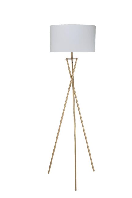65" Gold And White Tripod Floor Lamp With White Fabric Drum Shade - Image 2