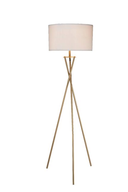 65" Gold And White Tripod Floor Lamp With White Fabric Drum Shade - Image 3