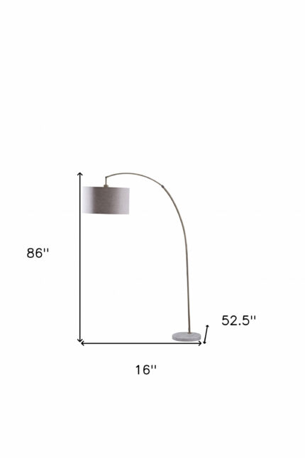 86" Beige And Antique Gold Arched Floor Lamp With Gray Drum Shade - Image 7