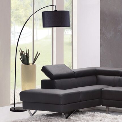 86" Black Metal Arc Floor Lamp With Black Fabric Drum Shade - Image 6