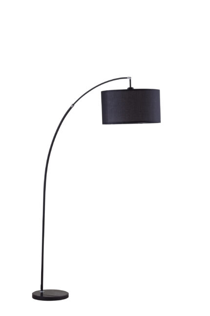86" Black Metal Arc Floor Lamp With Black Fabric Drum Shade - Image 3