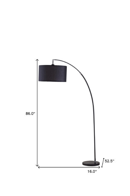 86" Black Metal Arc Floor Lamp With Black Fabric Drum Shade - Image 7