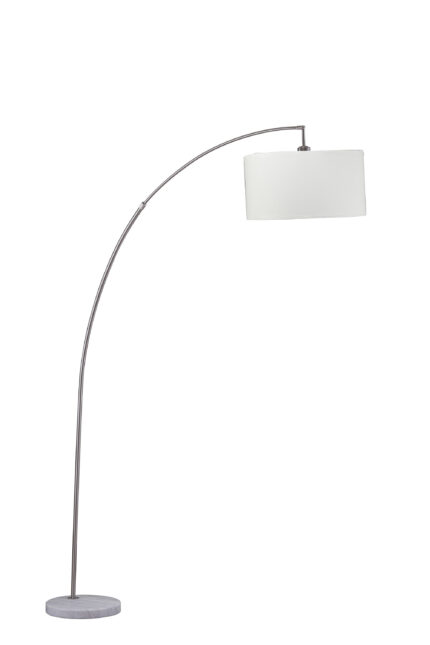 86" White And Silver Arc Floor Lamp With White Drum Shade - Image 3
