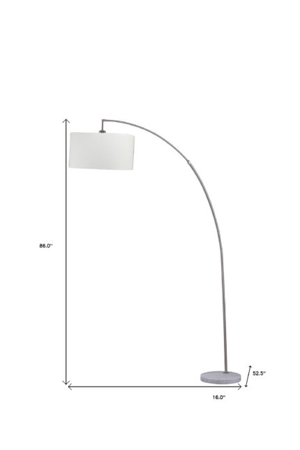 86" White And Silver Arc Floor Lamp With White Drum Shade - Image 6