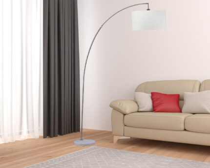 86" White And Silver Arc Floor Lamp With White Drum Shade - Image 4