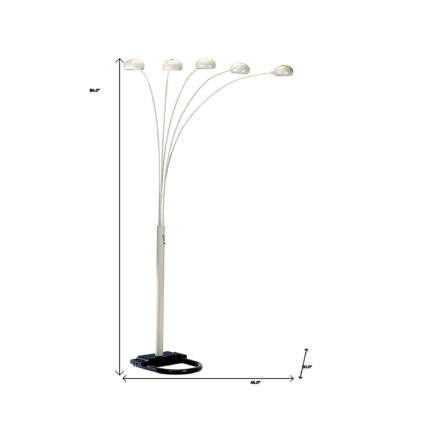 84" White Five Light Arc Floor Lamp With White Dome Shade - Image 6