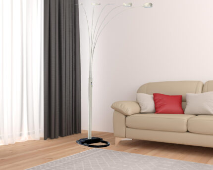 84" White Five Light Arc Floor Lamp With White Dome Shade - Image 3