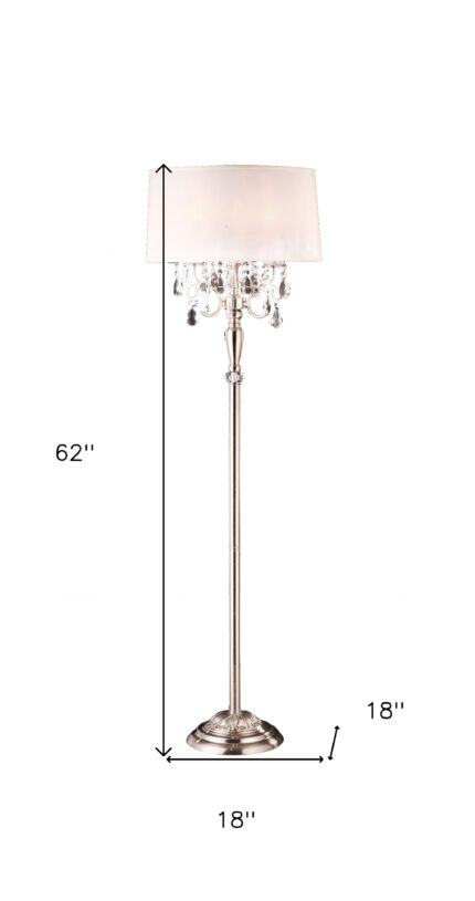 62" Silver Three Light Candelabra Floor Lamp With White Fabric Drum Shade - Image 4