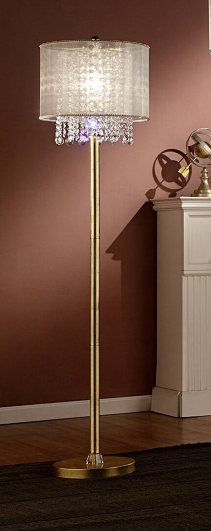 65" Gold And White Novelty Floor Lamp With White Fabric Drum Shade - Image 7